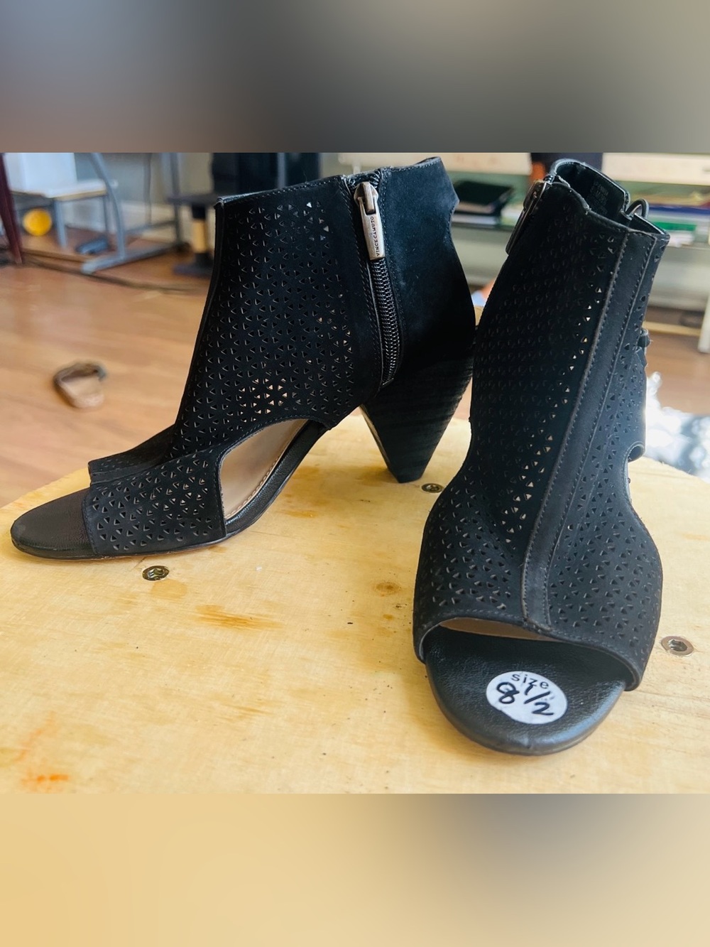 Vince Camuto Black Peep Toe Cutout Booties - Size 8.5